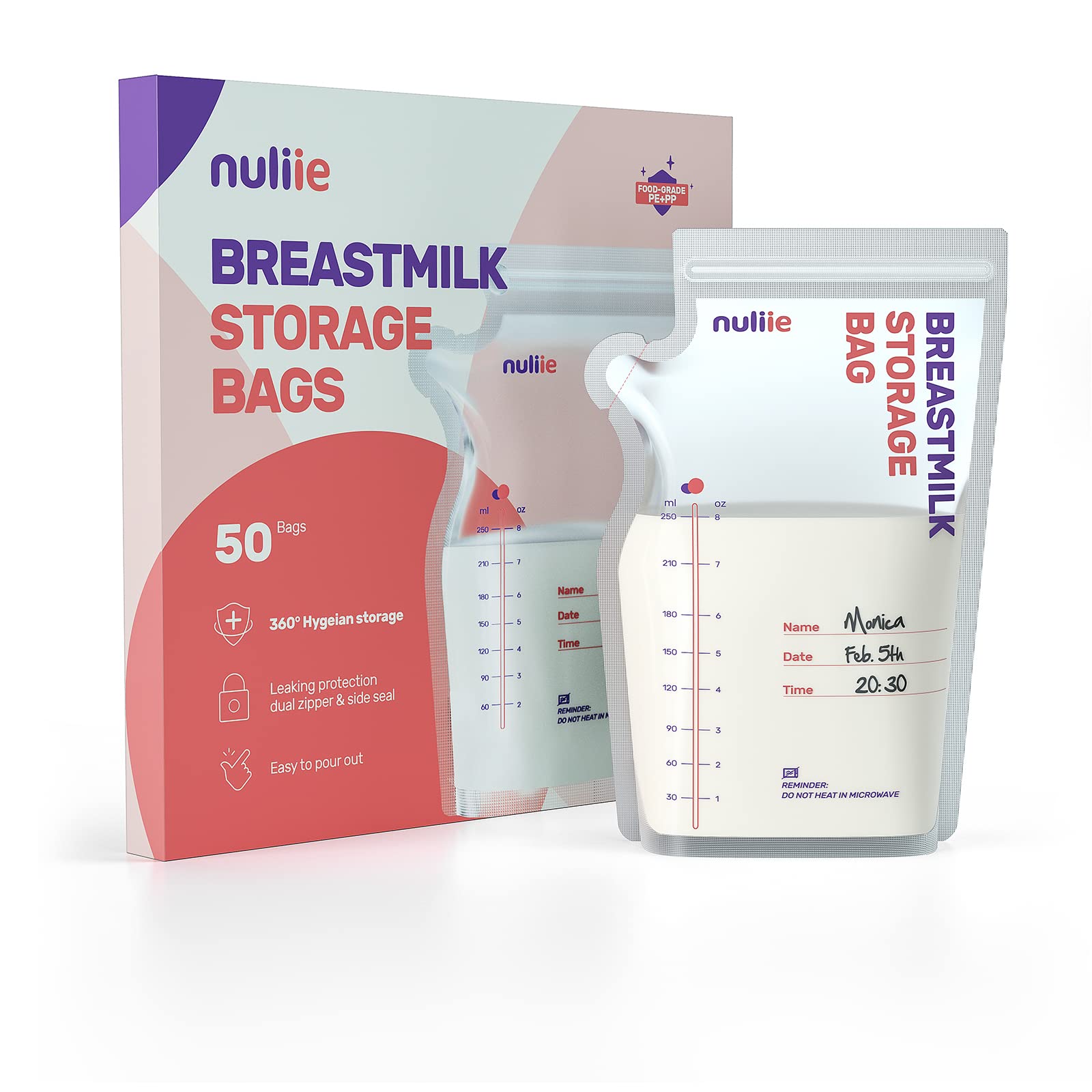 Breastmilk Storage Bags with Double Zipper Seal and Convenient Pour Spout  for Storing and Freezing Breastmilk,Self Standing
