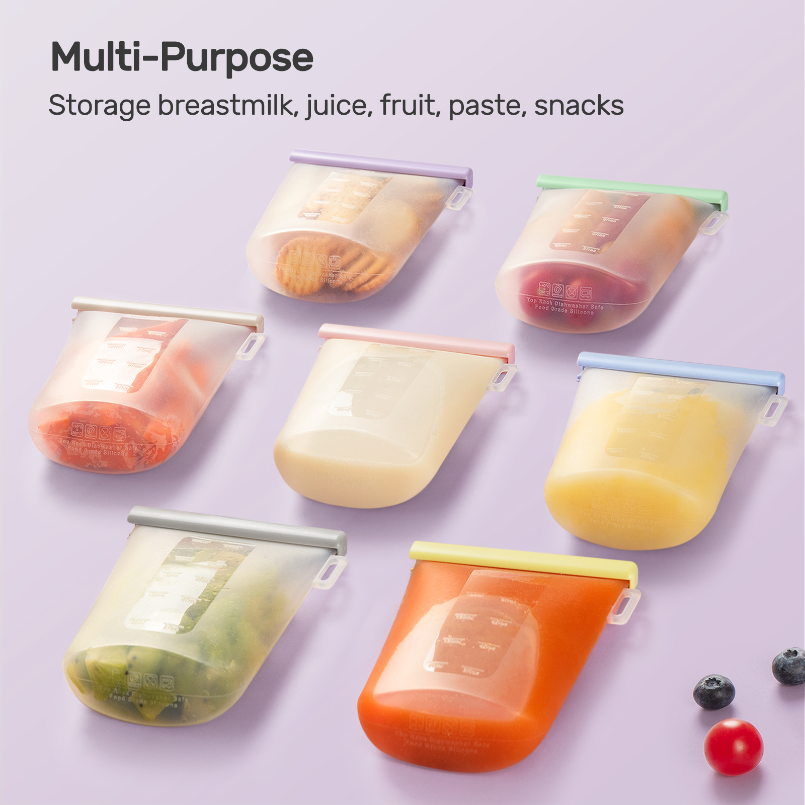Reusable Silicone Food Storage Bags 7 Pack Airtight Seal Food